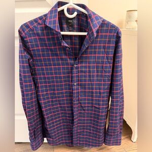 Boss Men's Blue and Red Checkered Dress Shirt